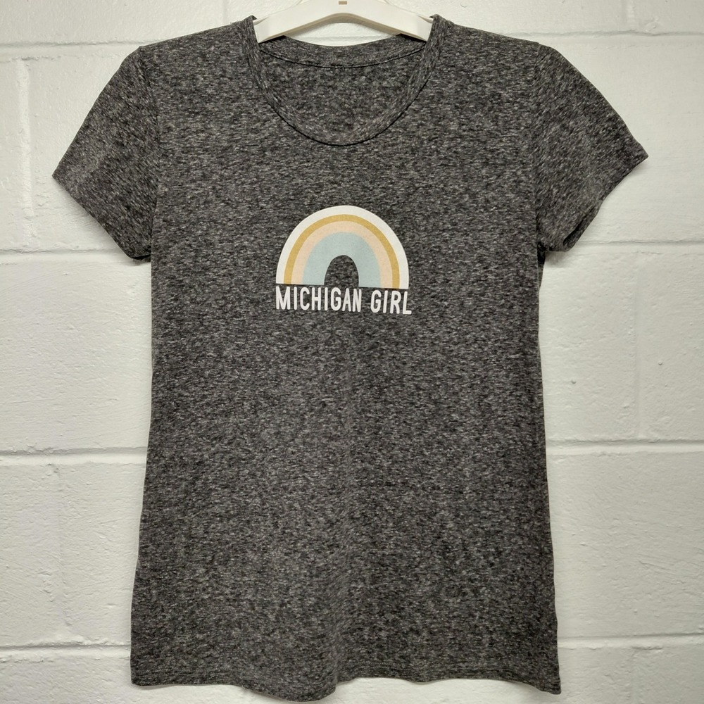 Great Lakes Michigan Girl Nuetral Rainbow Outdoor Boating Cabin SMALL Shirt Top